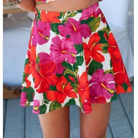 Show Me Your MuMu Floral Mini Skirt Tropical Print, High Waist, Summer Beach - S - Picture 1 of 3